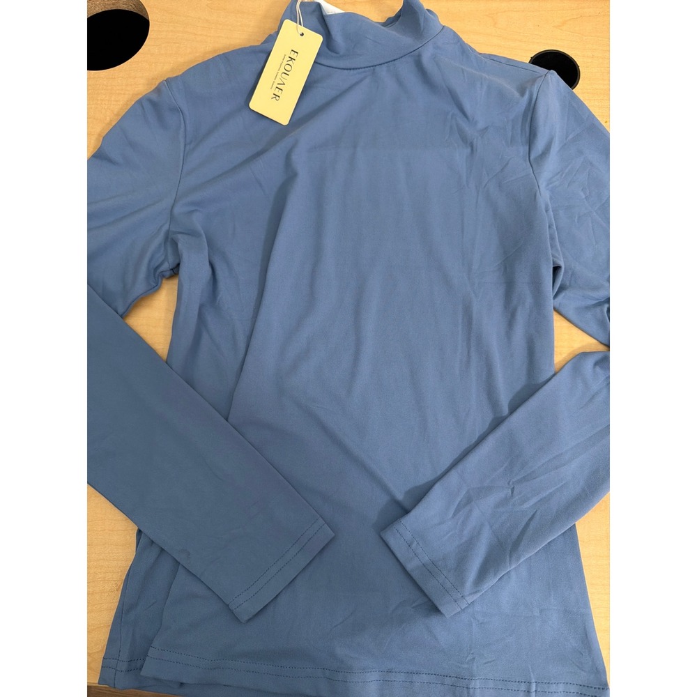 Ekouaer Womens Mock Neck Long Sleeve Top Dusty Blue Slim Fit Shirt Size M